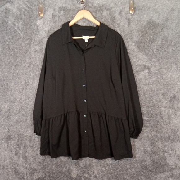 Logo Goldstein Button Down Liquid Knit Bkack Office Work Casual Womens Size 2X - Picture 1 of 9